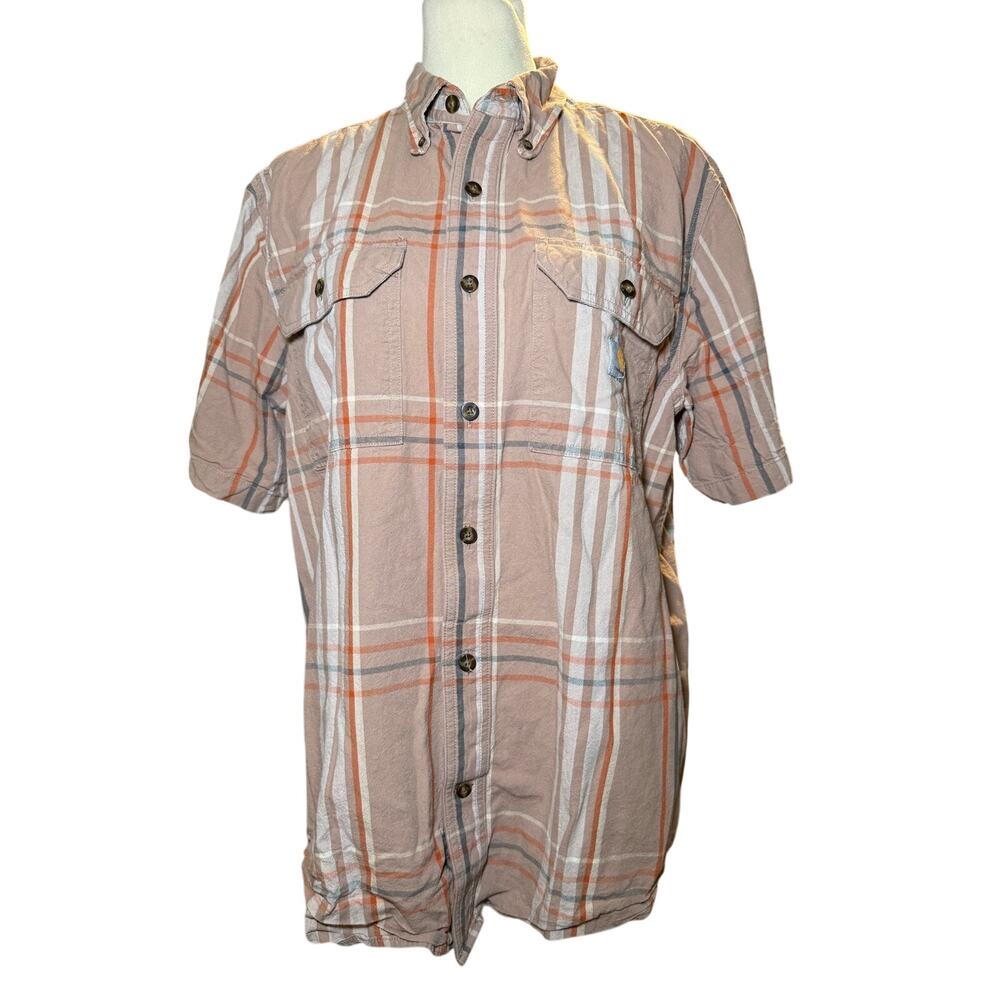 Carhartt Plaid Short Sleeve Button Up Shirt, Loose Fit Workwear, Men's Medium
